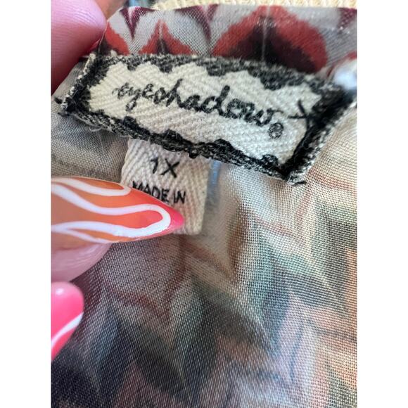 EYESHADOW PATTERENED SHEERV NECK BLOUSE WOMENS PLUS SIZE 1X - Picture 3 of 10